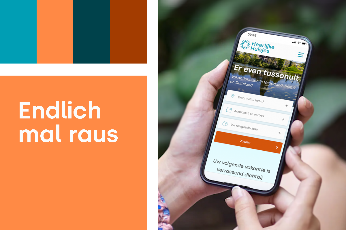 Die Niederlande stehen bei Heerlijke Huisjes oft im Mittelpunkt: als Urlaubsland oder als
            Herkunftsland der Gäste unserer ausländischen Standorte. In unserem neuen Hausstil geben die Farben Blau
            und Orange den Ton an.  Diese Farben passen nicht nur gut zu unserem Arbeitsbereich, sondern auch zu
            unserer Identität. Blau ist die Farbe des Wassers, für die die Niederlande so bekannt sind. Und Orange ist
            eine warme, sommerliche Farbe. Eine Farbe, die alles mit einem schönen Urlaub zu tun hat. Es ist auch unsere
            Nationalfarbe, die uns nicht nur während des Köningstag oder während der Europameisterschaft verbindet. 
